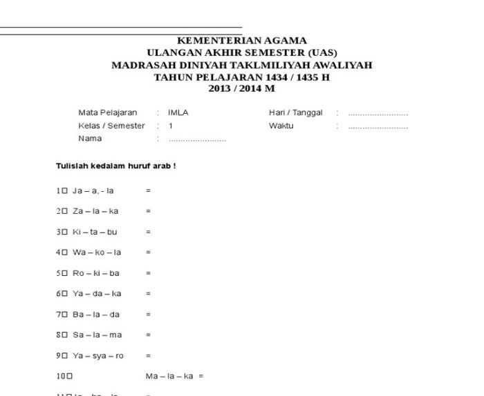 contoh soal khot kelas 1