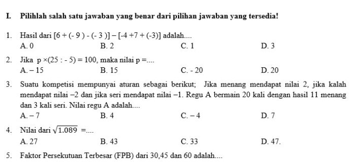 soal perbandingan kelas 7 pilihan ganda terbaru