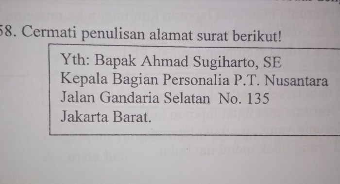 tanda baca pada alamat surat terbaru