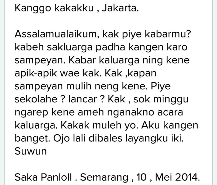 contoh surat bahasa jawa untuk teman terbaru