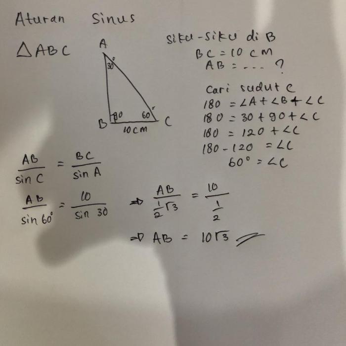 Diketahui segitiga abc siku siku di b jika