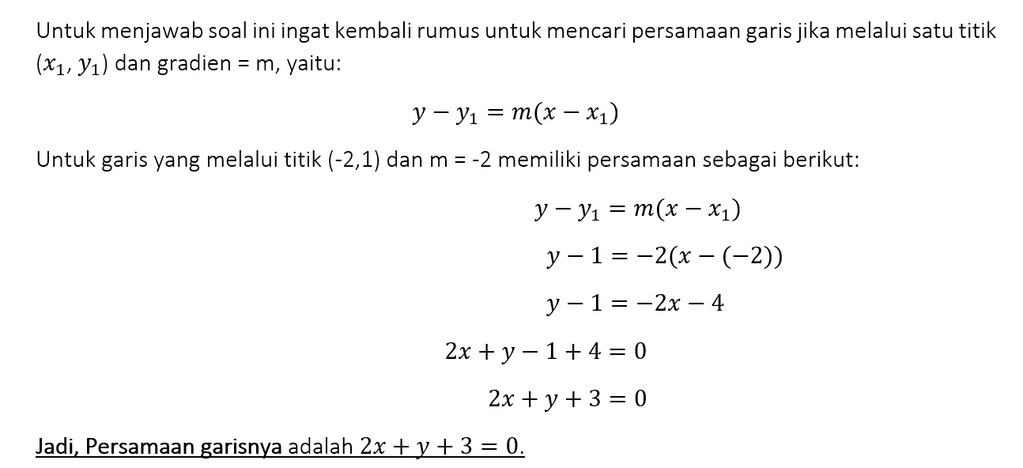 Persamaan garis y 5x maka gradiennya adalah