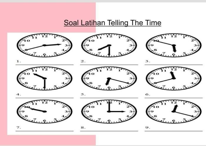 soal telling time kelas 7