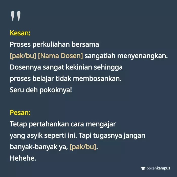 kesan dan pesan untuk perusahaan