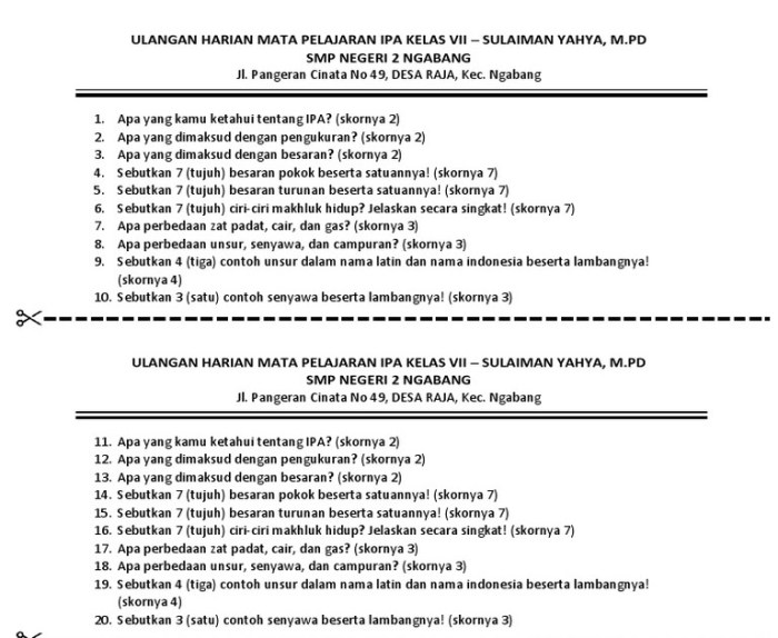 soal ulangan ipa kelas 9 semester 1