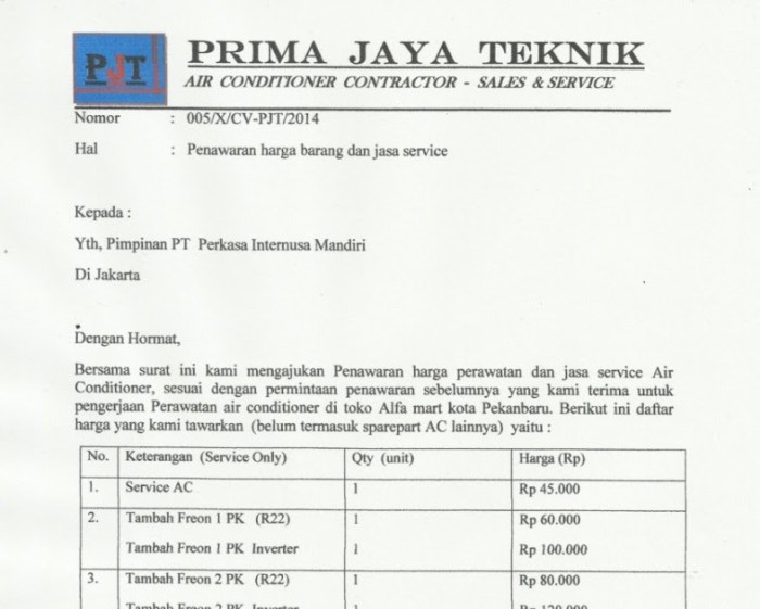 surat penawaran kantor mesin jasa barang permintaan pesanan kerjasama catering alat negosiasi perusahaan made tulis minum teks sumber