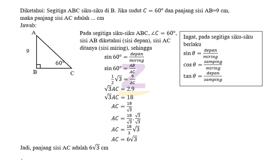 diketahui segitiga abc siku siku di c