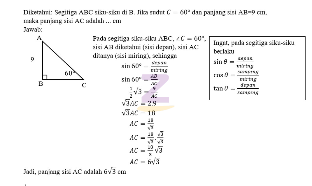Diketahui segitiga abc dengan panjang sisi