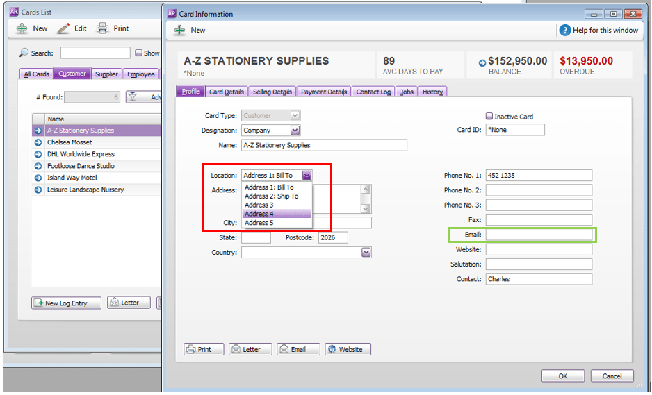 fungsi card file pada myob terbaru