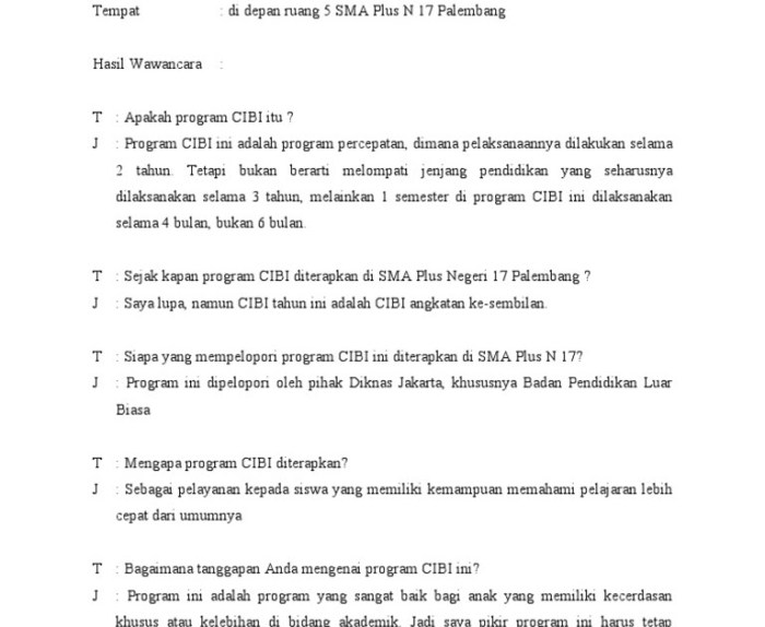 laporan hasil wawancara kelas 4