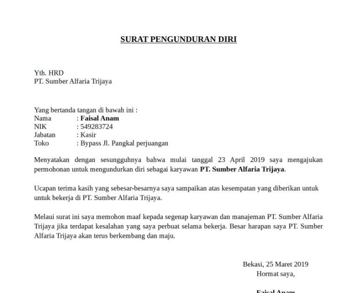 contoh surat pribadi untuk diri sendiri terbaru