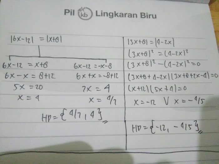 tentukan nilai x dari persamaan