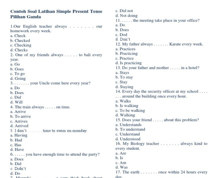 soal simple present tense pilihan ganda