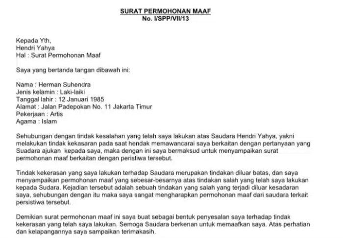 surat permintaan maaf untuk orang tua