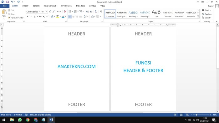 Fungsi header dan footer pada microsoft word