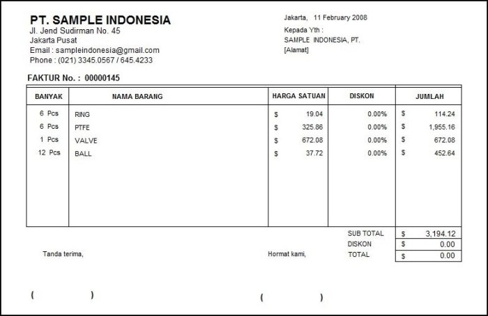 contoh nota penjualan excel terbaru