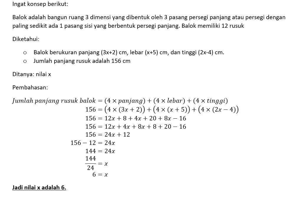 sebuah balok berukuran panjang 3x 2