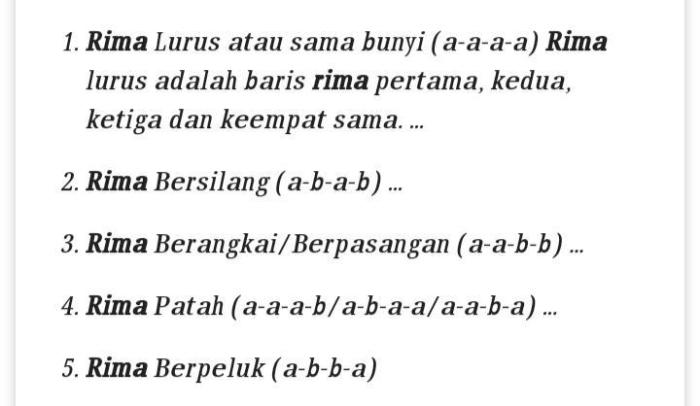 rima puisi sajak pengulangan bunyi jenis sama tripven konsonan