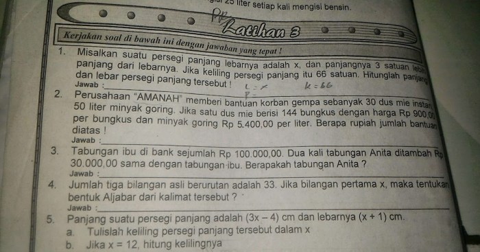 soal cerita bentuk aljabar terbaru