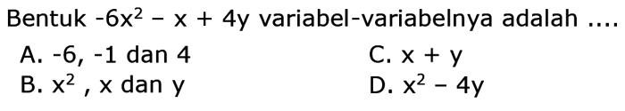 bentuk 4y variabel variabelnya adalah