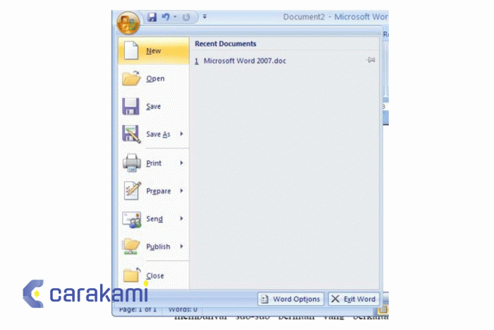 icon yang ada di office button