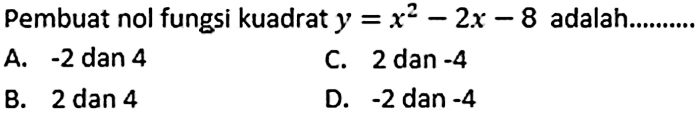 Pembuat nol fungsi kuadrat y x2 2x 3 adalah