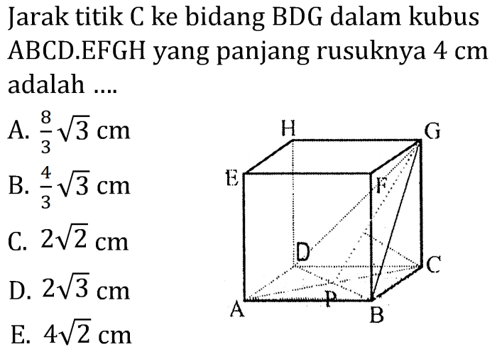 jarak titik e ke bidang bdg