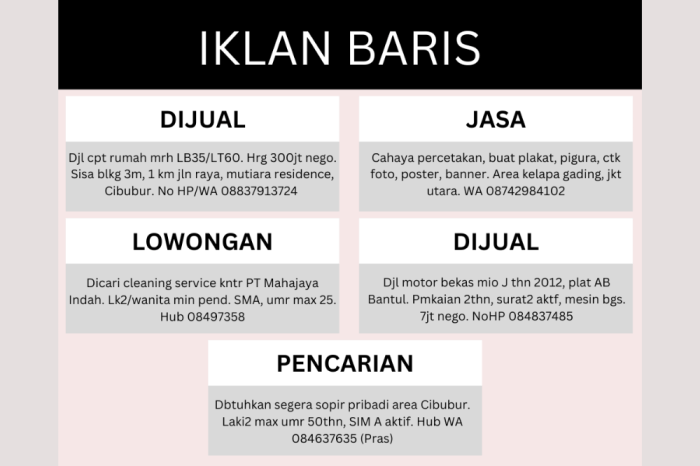 iklan contoh koran baris kolom pengumuman