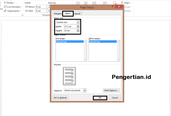 cara mengatur ukuran kertas f4 di word terbaru