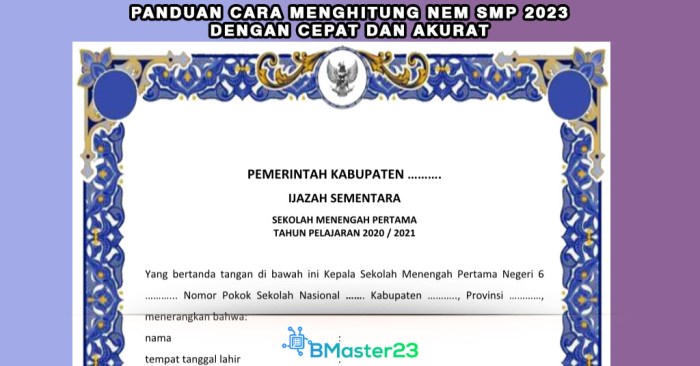 cara menghitung nem smp 2023 terbaru