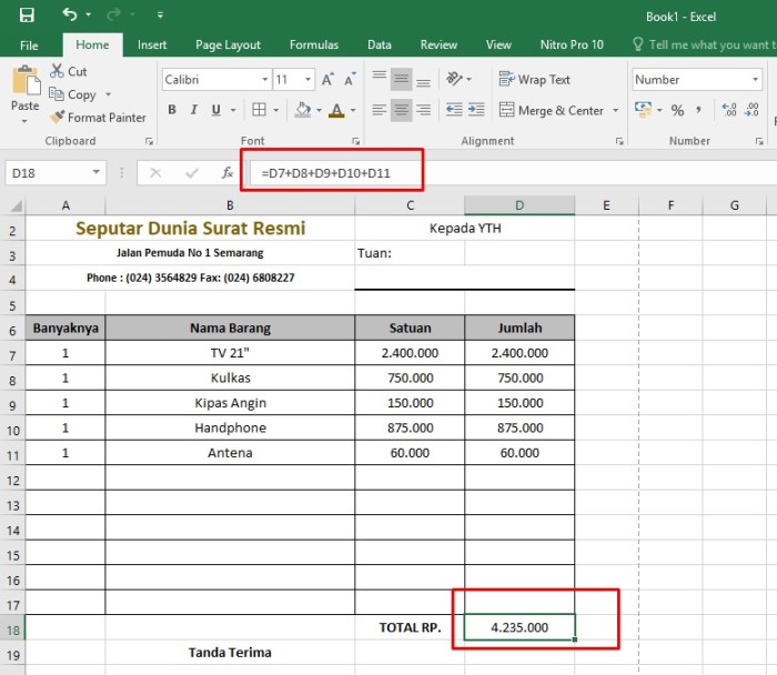 contoh nota penjualan excel terbaru