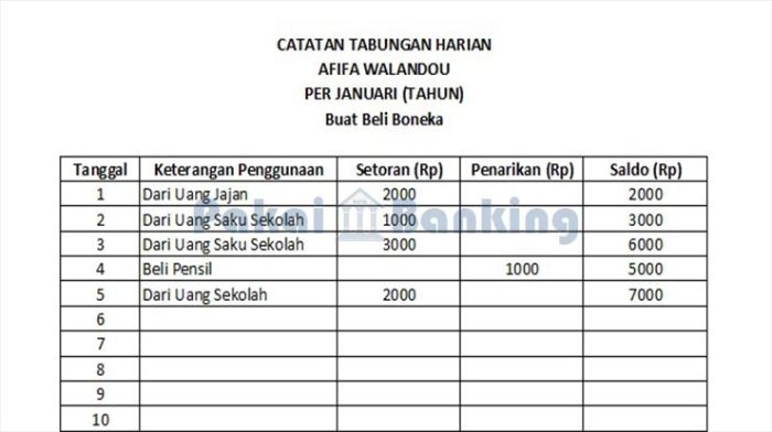 contoh catatan tabungan di buku tulis