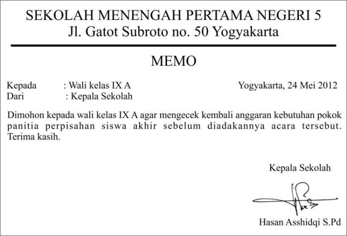 contoh memo bahasa inggris untuk teman