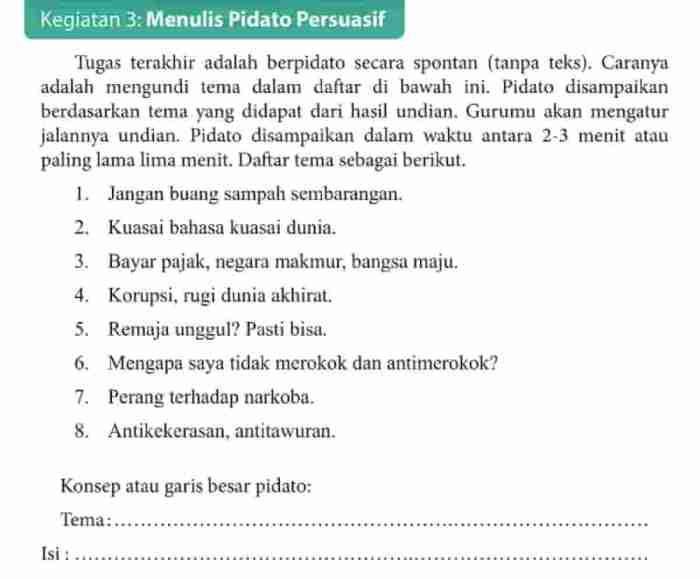 contoh soal pidato persuasif kelas 9 terbaru