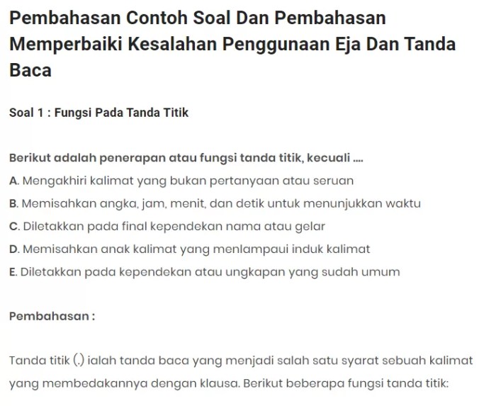 soal penggunaan tanda baca jawabannya kesalahan ejaan beserta jawaban mengidentifikasi menunjukkan kunci