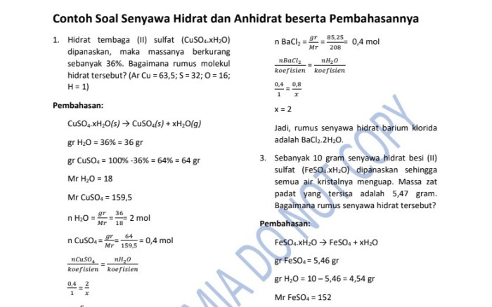 contoh soal senyawa hidrat terbaru