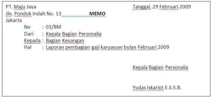 contoh surat memo perusahaan terbaru