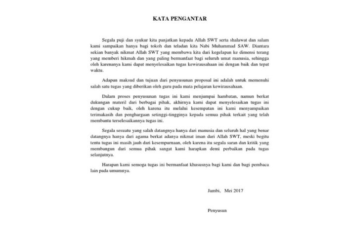 contoh proposal kata pengantar terbaru