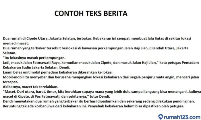 contoh teks berita kebakaran rumah terbaru