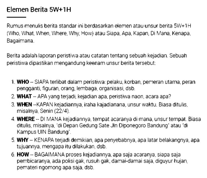 berita 5w 1h beserta serta mengandung inggris