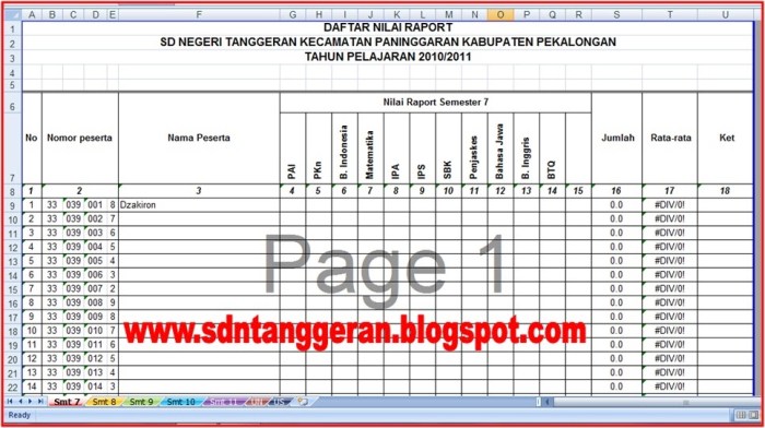 format rekap nilai kelas 6 terbaru