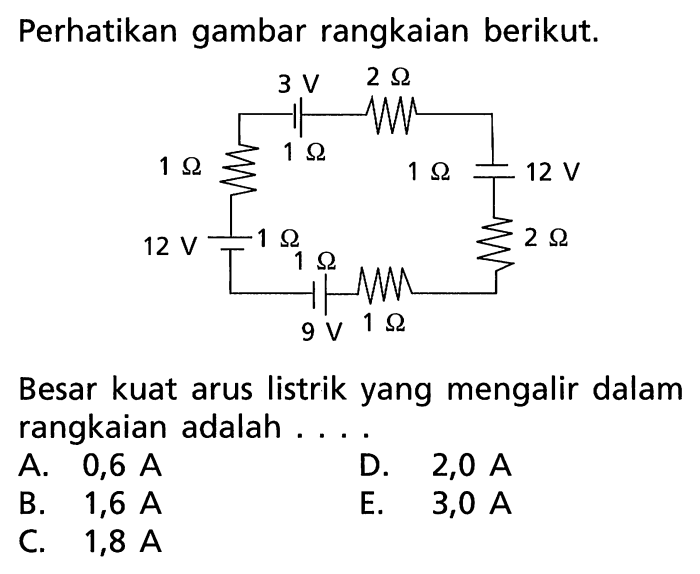 besar kuat arus yang melalui r1 adalah