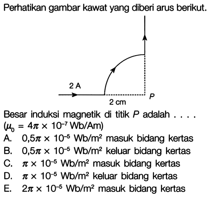 besar induksi magnetik di titik p adalah