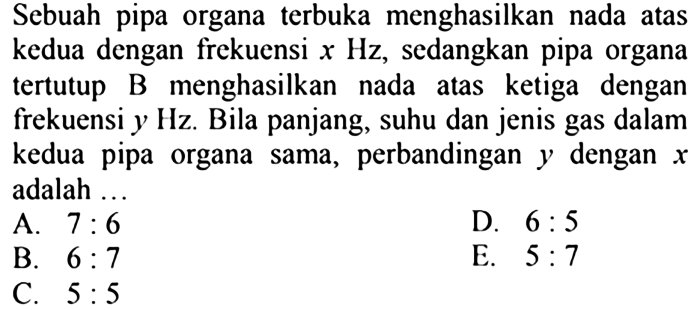 pipa organa terbuka tertutup adalah frekuensi atas suara rambat dasar cepat