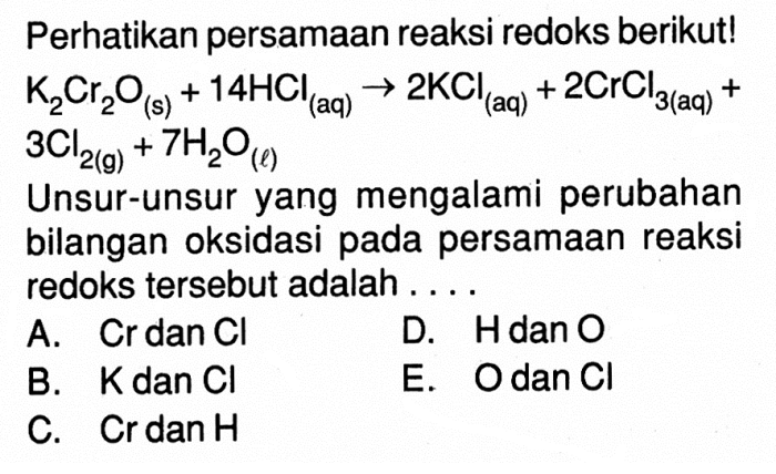 Perhatikan persamaan reaksi redoks berikut