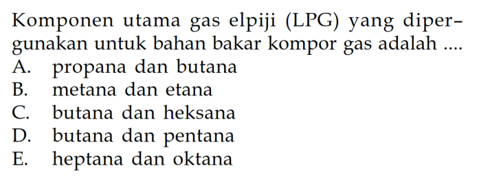 komponen utama elpiji adalah