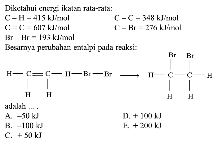 diketahui energi ikatan rata rata