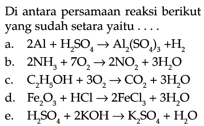 Reaksi persamaan kimia contoh