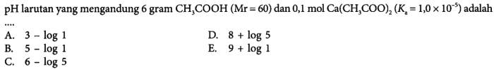 Ph larutan yang mengandung 6 gram ch3cooh