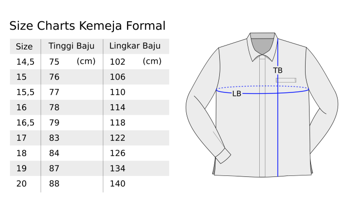 ukuran kemeja lengan panjang